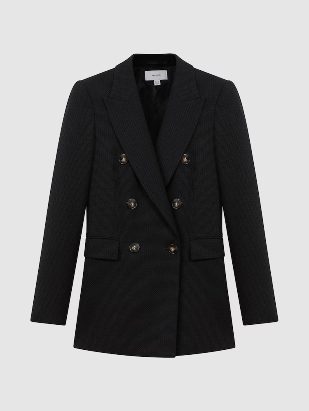 Reiss Tailored Textured Wool Blend Double Breasted Blazer in Black